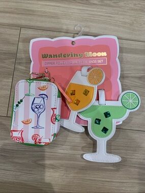 Wandering Moon Cocktail Zipper Pouch & Luggage Tag Set - Pink, Green, Orange